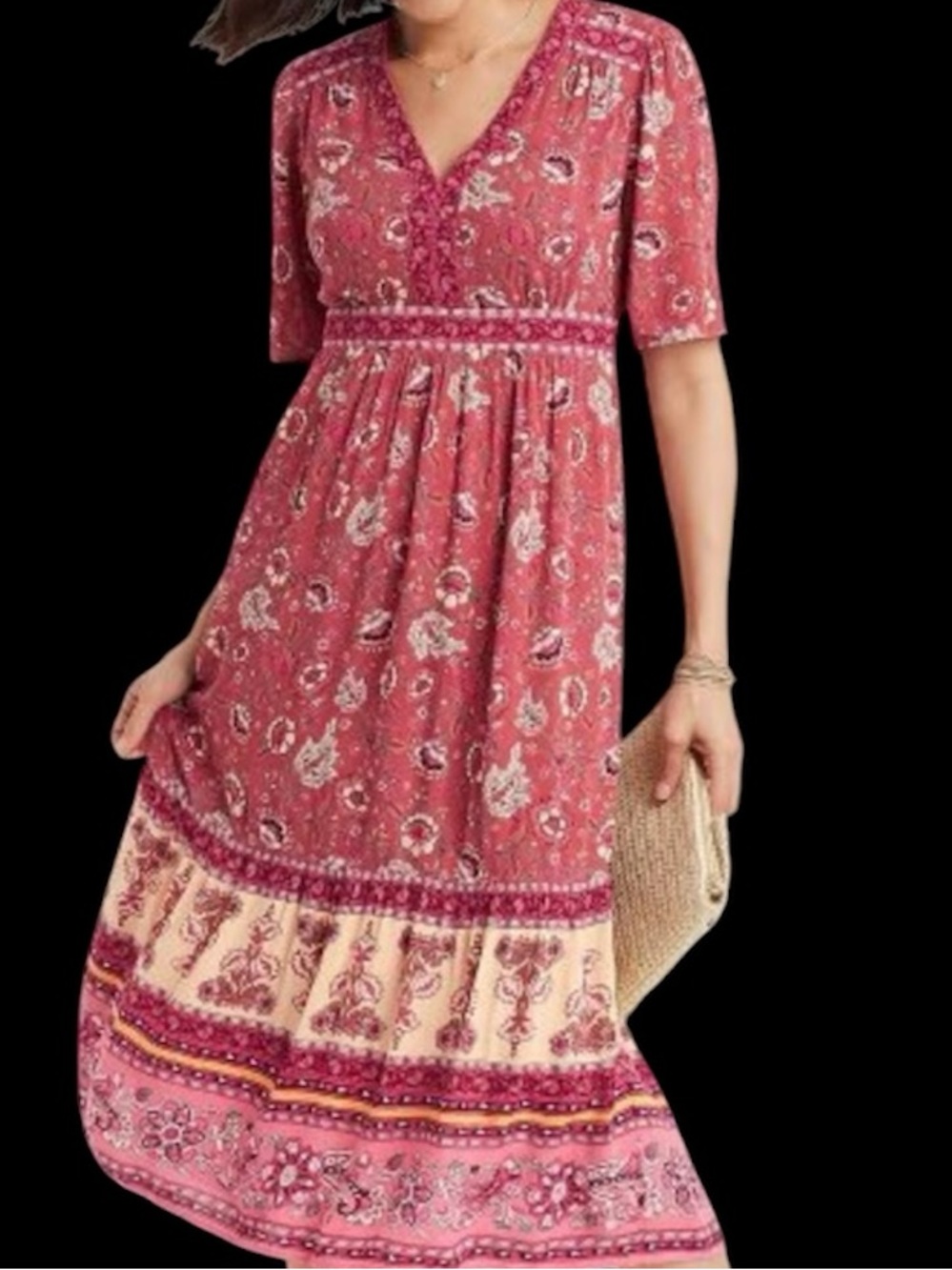 Knox Rose Pink Floral Tiered Midi Dress